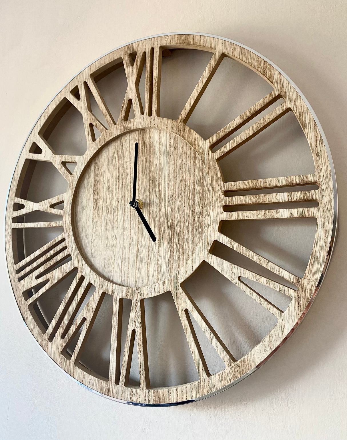 Wooden Clock With Silver Frame